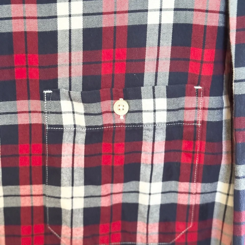 Banana Republic Slim Fit Plaid Shirt Mens Large L Red Navy White Button Down LS